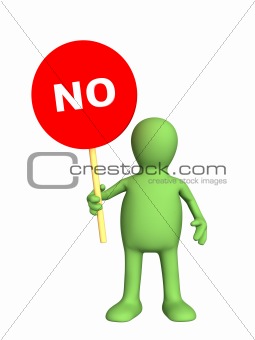 3d person - puppet,  holding in a hand sign no