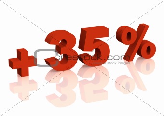 Red 3d inscription - plus of thirty five percent