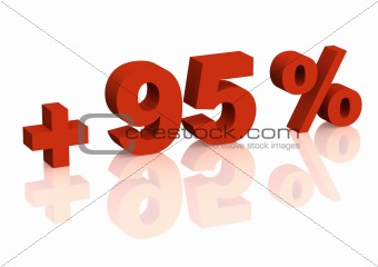 Red 3d inscription - plus of ninety five percent