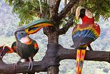 Wooden Birds in a fake tree