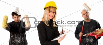 businesswoman and two house painter 