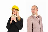 businesswoman with earnings and businessman 