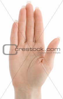 Woman hand with stop or vote gesture isolated with clipping path