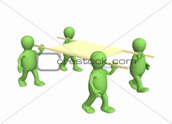 Four 3d persons - puppets, carrying a stretcher