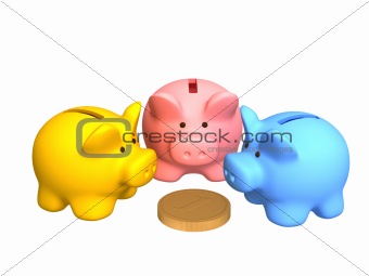 Three  pigs of a coin box, worth around of one coin