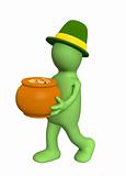 3d puppet - leprechaun, carrying pot with gold coins
