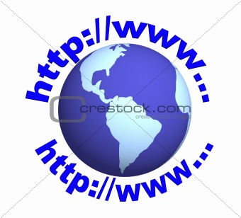 3d globe and the text - the first letters the Internet-address
