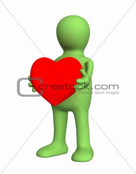 3d person - puppet, holding in hands red heart