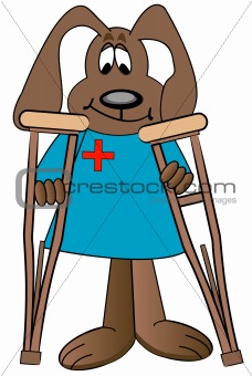 cartoon dog on crutches