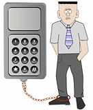 business man chained to his cell phone