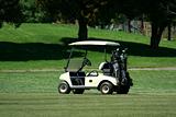 Golf cart on the fairway of a course