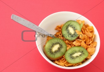 light breakfast - cornflakes with kiwi