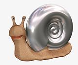 Smiling 3d snail with a bowl from chromeplated metal