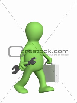 Worker - puppet with a suitcase and a wrench