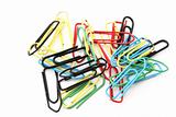 colorful paper clips on white
