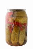 jar of pickled cucumbers with paprika
