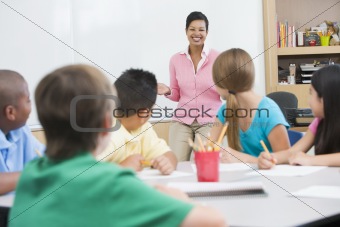 Elementary school classroom with teacher