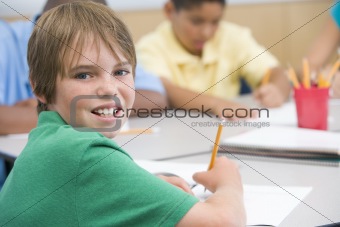 Elementary school pupil writing