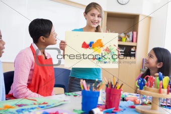Elementary school pupil in art class