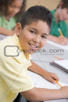 Male pupil in elementary school classroom
