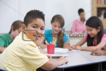 Elementary school pupil in classroom