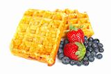 Waffles, blueberries and strawberries
