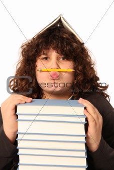 boy with pencil and books