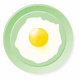 Fried eggs on green plate.