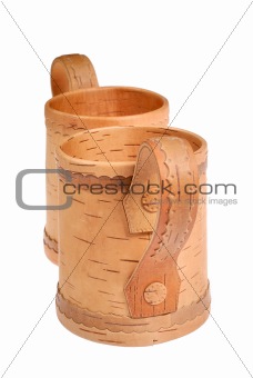 two wooden mugs