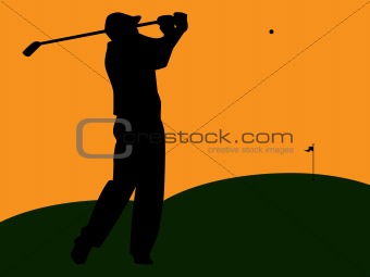 Golfer Silhouette Swinging at Sunset