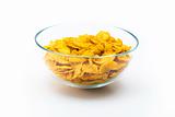 Corn-flakes in a transparent bowl