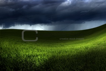 Green land over a storm