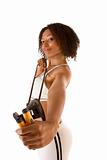 Dark skinned female exercising with Resistance Band (selective f