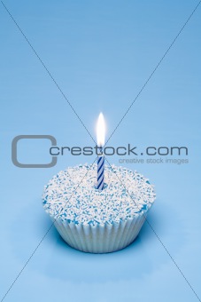 Blue Cupcake with Candle