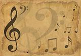 Grunge background with musical symbols