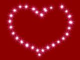 Heart from shining stars on a red background