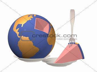 Globe laying on a plate with the cut out piece
