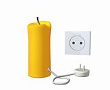 Yellow 3d candle with an electric cord