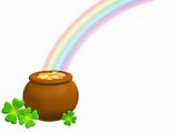 Pot with gold at the basis of a rainbow