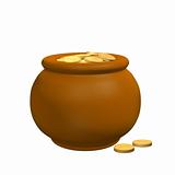 Pot from the clay, filled with gold coins