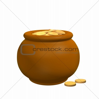 Pot from the clay, filled with gold coins