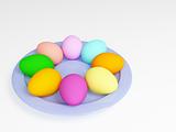 Easter eggs in a plate, painted in different colors