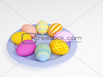 Easter eggs in a plate, painted in different colors