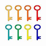 Eight shiny, bright colored keys