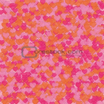 Orange and pink shiny hearts