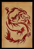 Background - an ancient Japanese mat with the image of a dragon