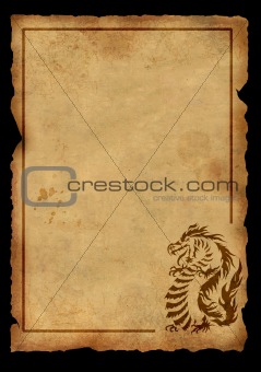 Sheet of ancient parchment with the image of a dragon