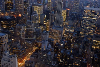 Aerial view over New York City at night