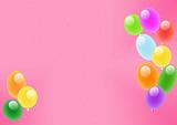 Pink background with multi-coloured air balls