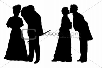 Silhouettes of the man and the woman in clothes of XIX century